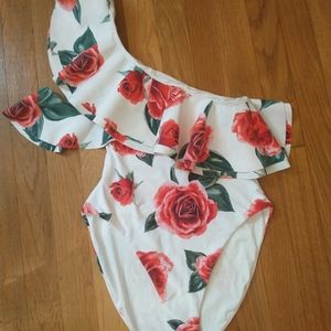 Onia× We Wore What Stella Swimsuit 1 Piece One Shoulder Ruffle Small